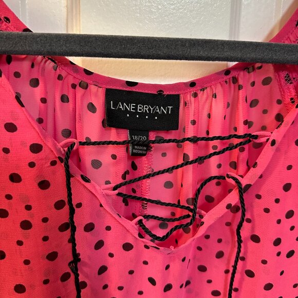 Lane Bryant Pink Sheer Blouse with Black Polka Dot Design and Roped V-neck-18/20 - Picture 2 of 4